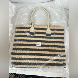 Striped Obag Tote Bag - Black and Tan
